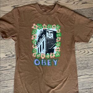 Obey Brown Short-Sleeve Tee with Floral Frame Graphic